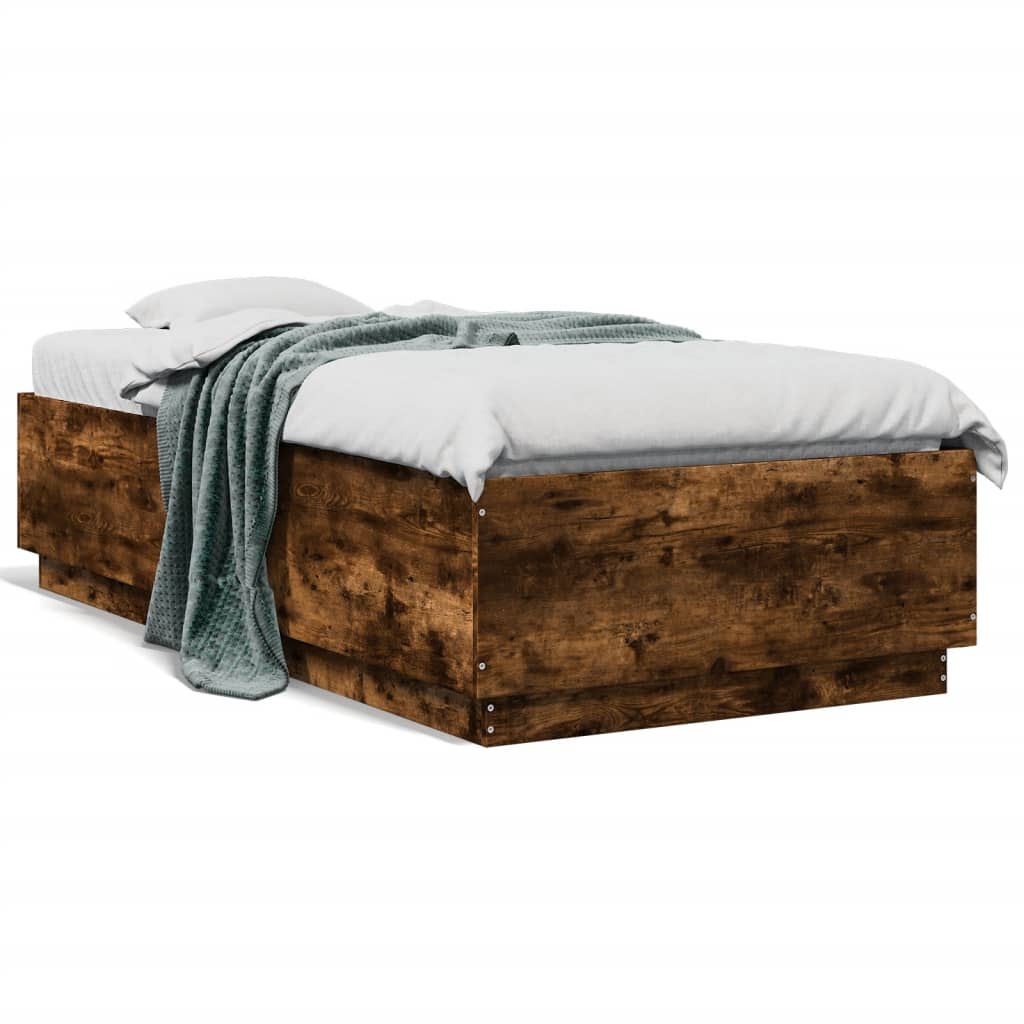 vidaXL Bed Frame with LED without Mattress Smoked Oak 90x190 cm Single