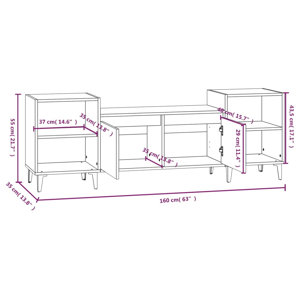 vidaXL TV Cabinet Brown Oak 160x35x55 cm Engineered Wood