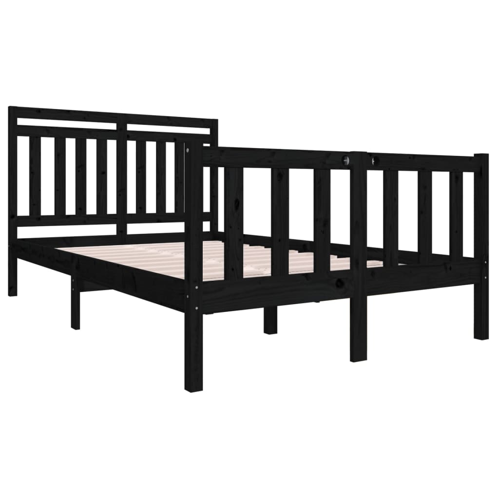 vidaXL Bed Frame without Mattress Black Solid Wood 140x190 cm (810066+814098)