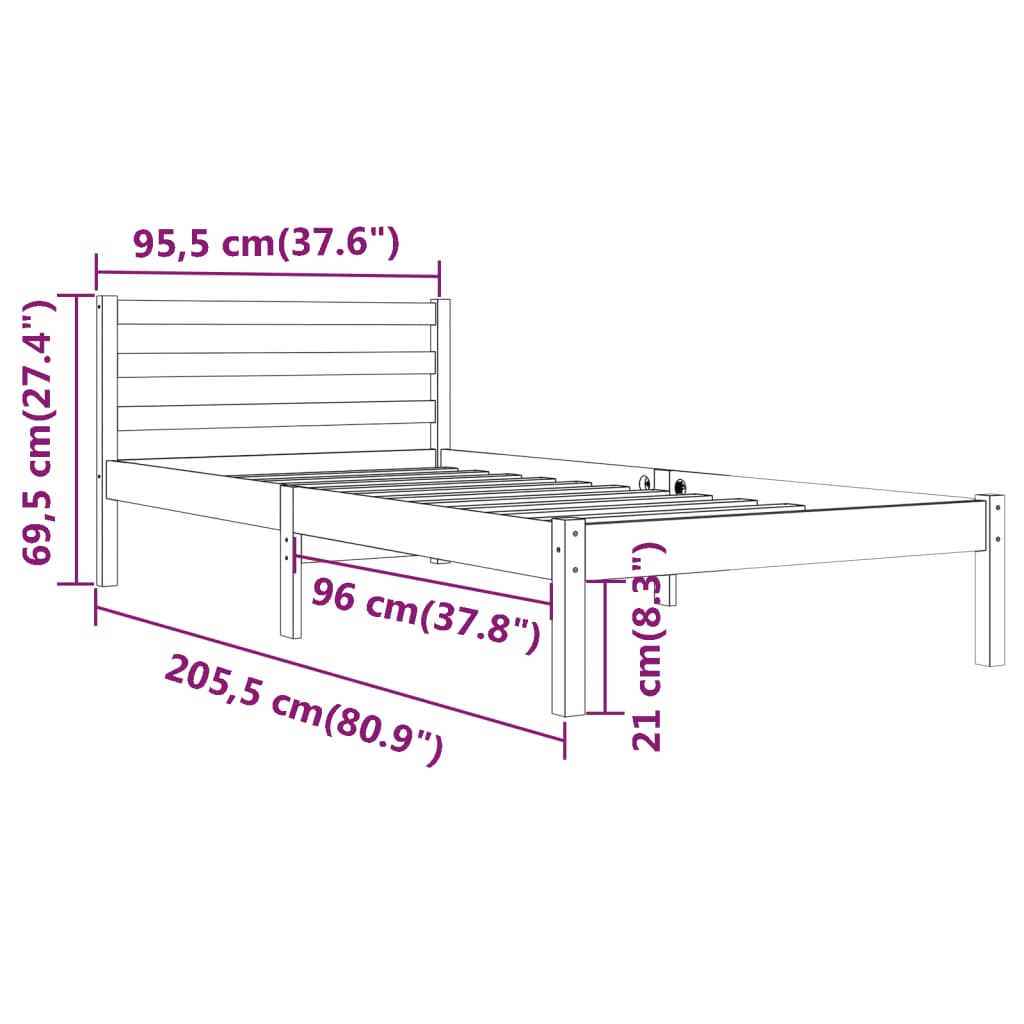 vidaXL Bed Frame without Mattress Solid Wood Pine 90x200 cm Honey Brown