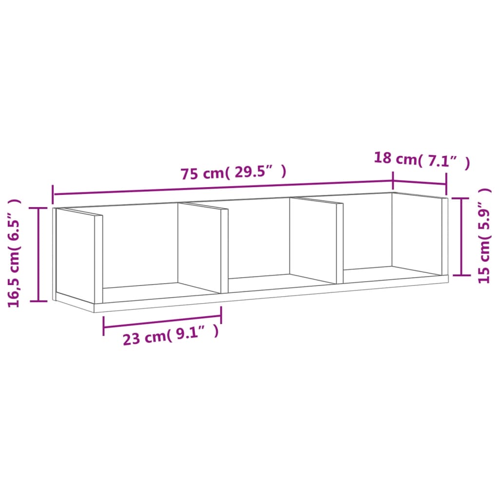 vidaXL Wall Cabinet Concrete Grey 75x18x16.5 cm Engineered Wood