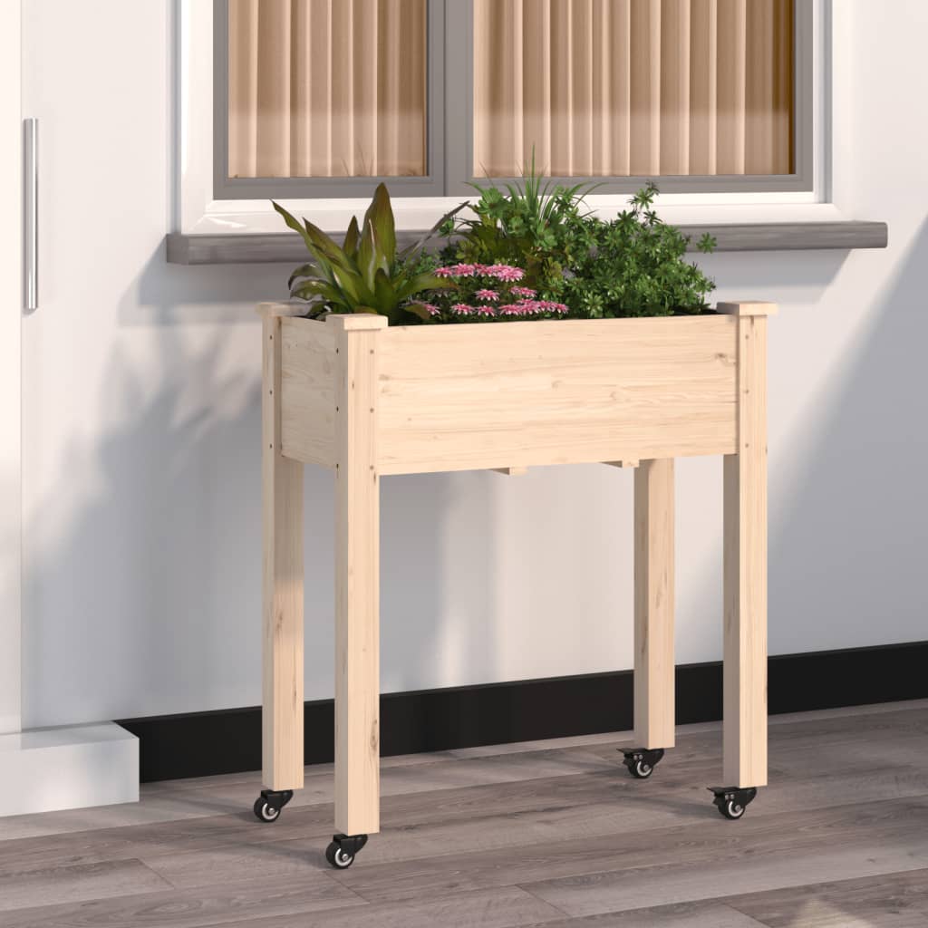 vidaXL Wheeled Planter with Liner 71x37x80 cm Solid Wood Fir