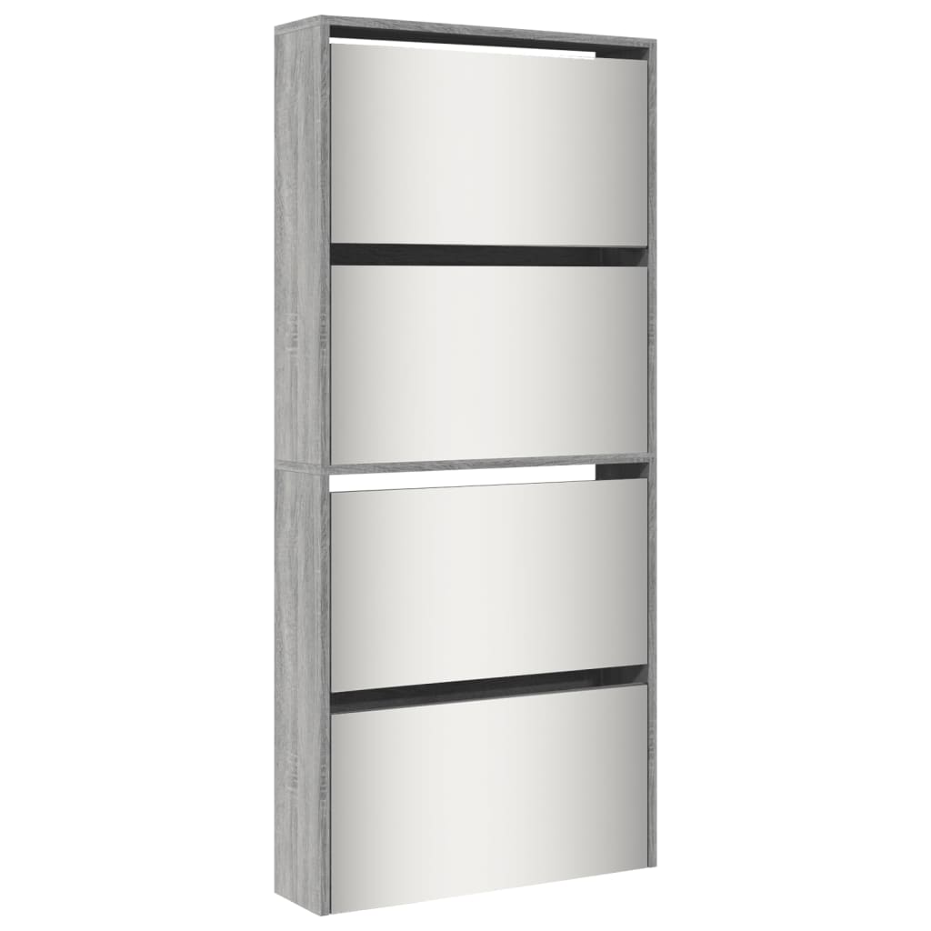 vidaXL Shoe Cabinet with Mirror 4-Layer Grey Sonoma 63x17x134 cm