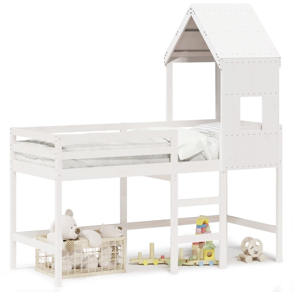 vidaXL Loft Bed with Ladder and Roof without Mattress White 80x200 cm