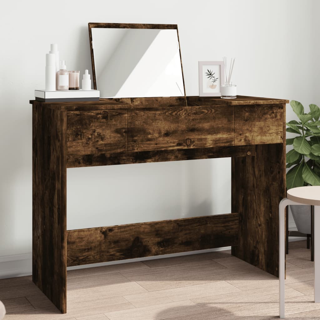 vidaXL Dressing Table with Mirror Smoked Oak 100x45x76 cm