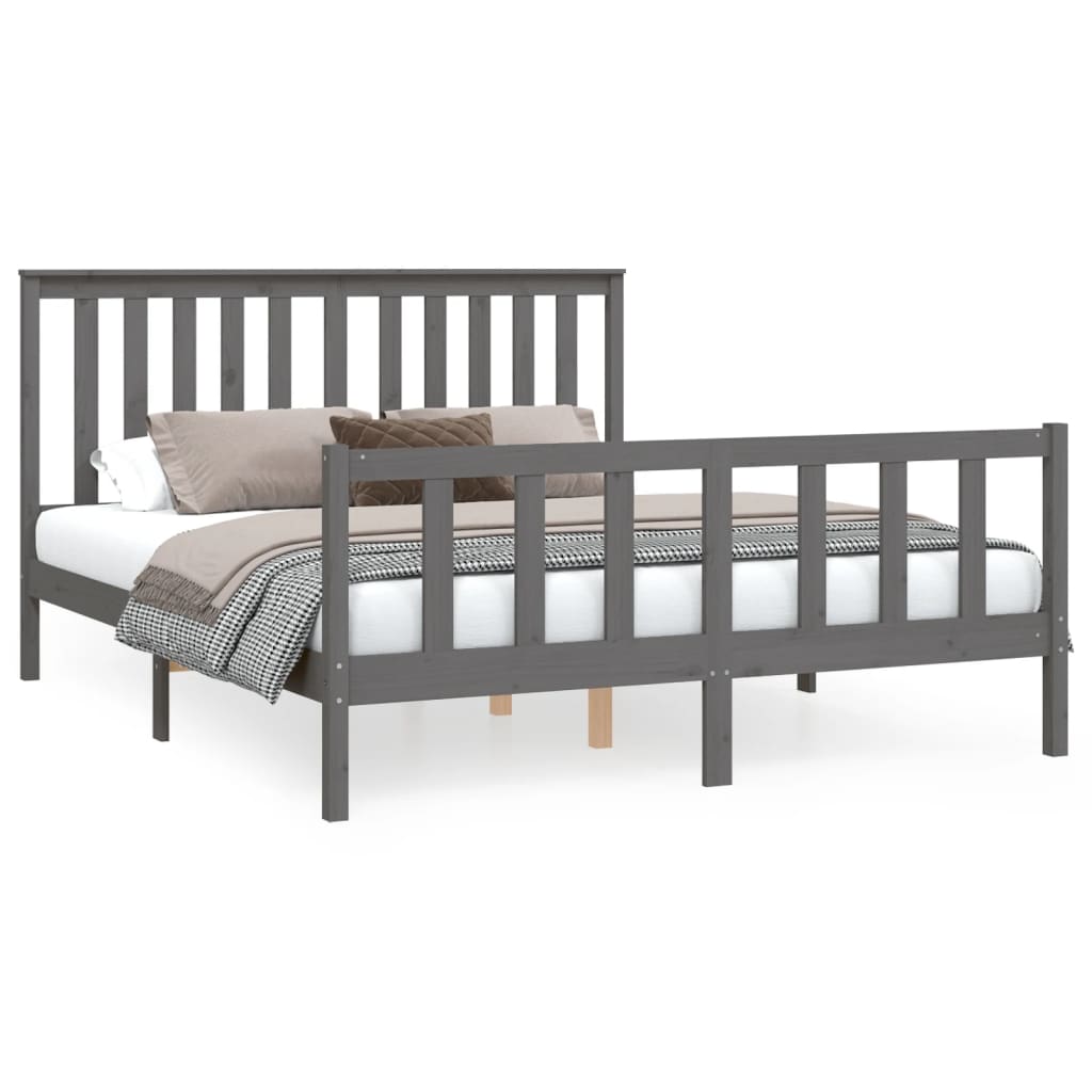 vidaXL Bed Frame with Headboard Grey 150x200 cm King Size Solid Wood Pine