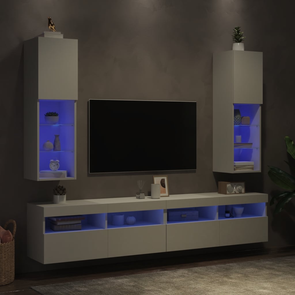 vidaXL TV Cabinets with LED Lights 2 pcs White 30.5x30x102 cm