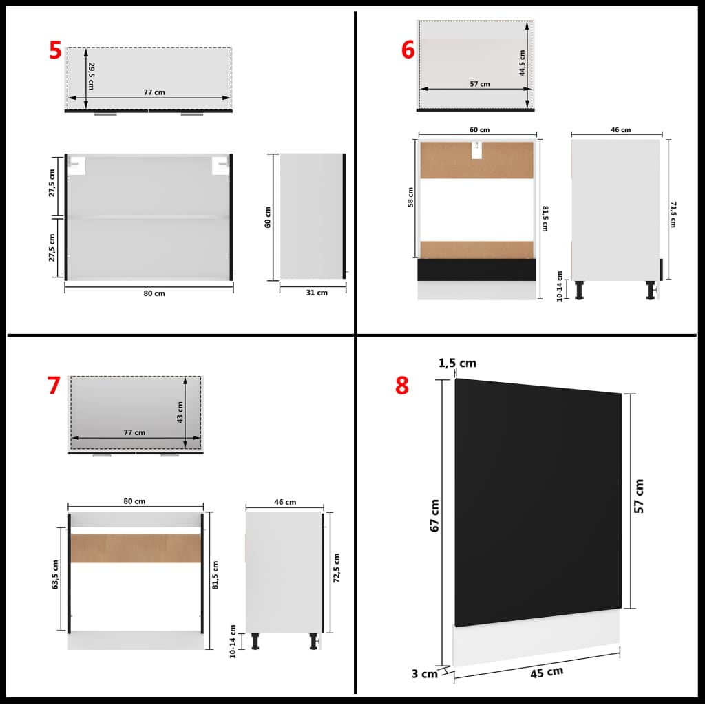 vidaXL 8 Piece Kitchen Cabinet Set Black Engineered Wood