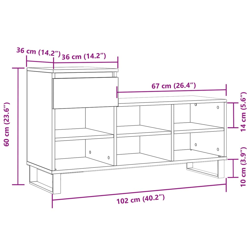 vidaXL Shoe Cabinet Smoked Oak 102x36x60 cm Engineered Wood