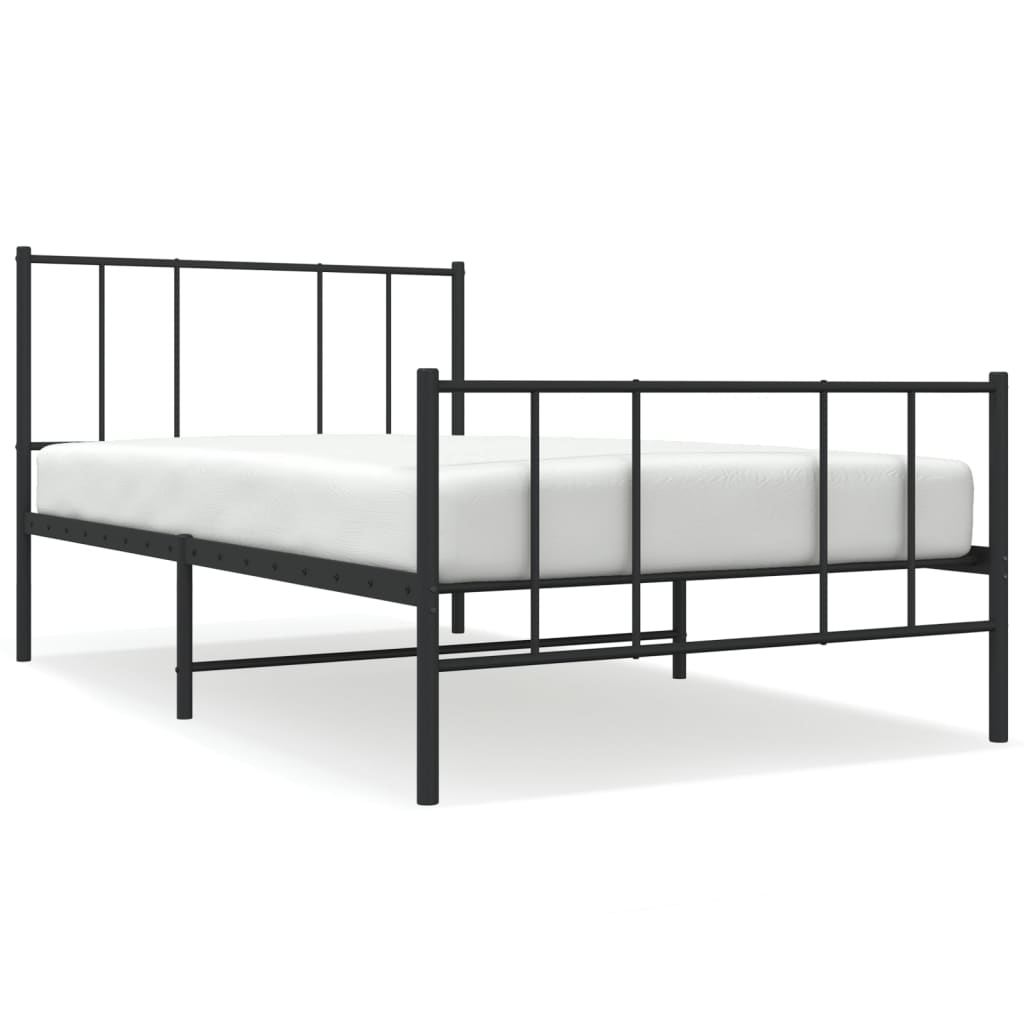 vidaXL Metal Bed Frame without Mattress with Footboard Black 100x190 cm