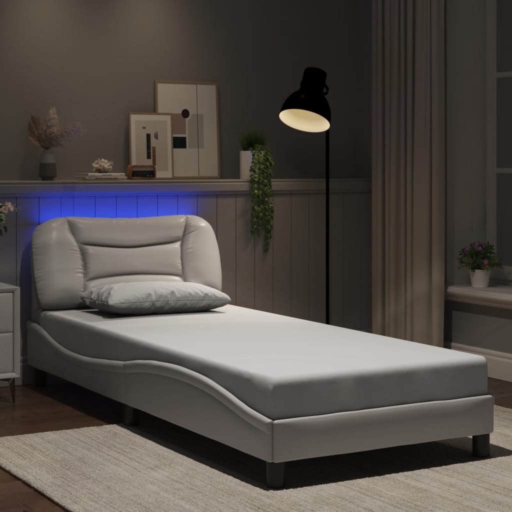 vidaXL Bed Frame with LED without Mattress White 90x200 cm