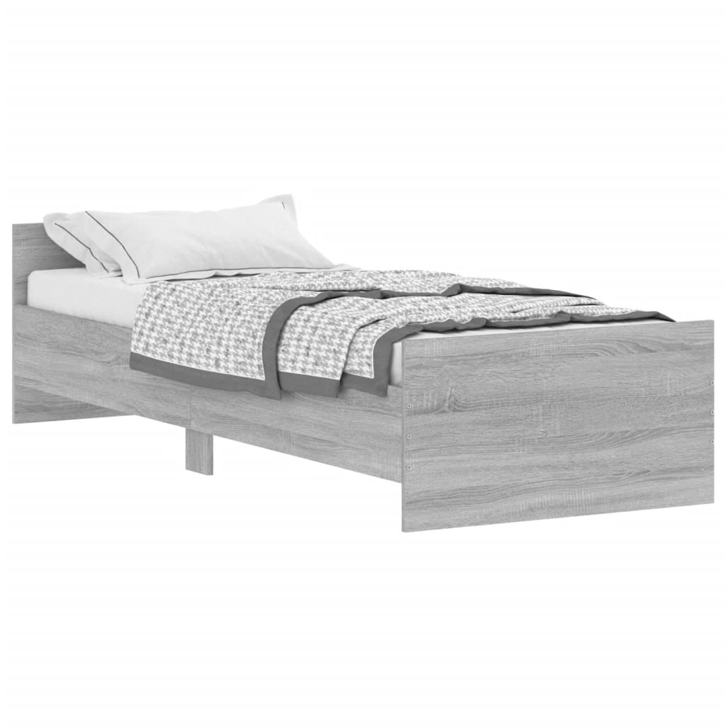 vidaXL Bed Frame without Mattress Grey Sonoma 75x190 cm Small Single Engineered Wood