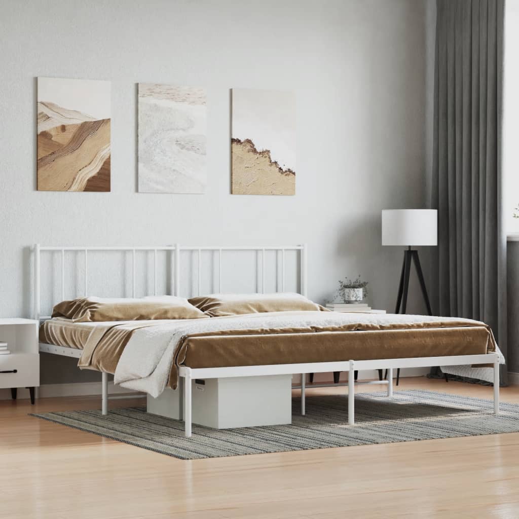 vidaXL Metal Bed Frame without Mattress with Headboard White 183x213 cm