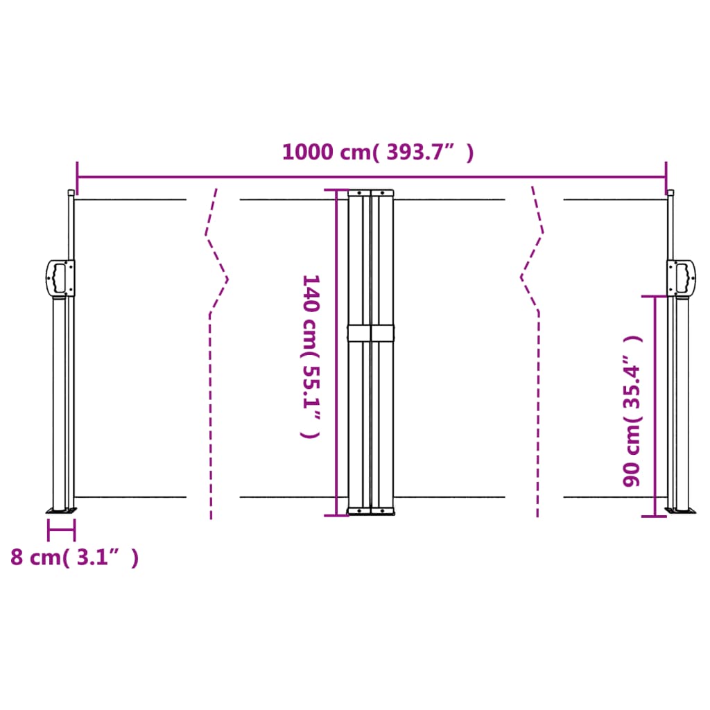 vidaXL Retractable Side Awning Black 140x1000 cm