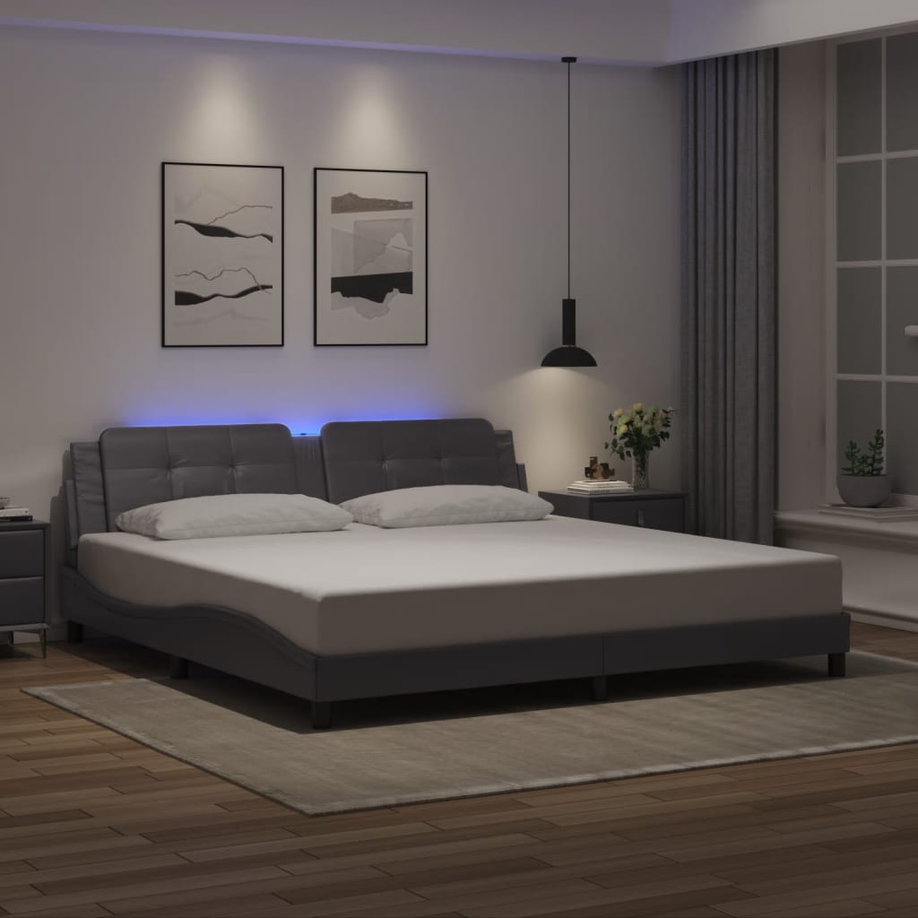 vidaXL Bed Frame with LED without Mattress Grey 200x200 cm