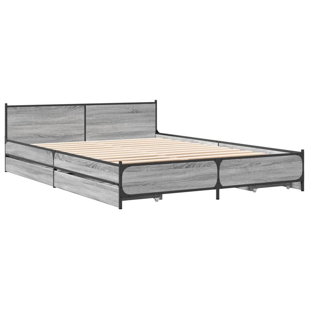 vidaXL Bed Frame with Drawers without Mattress Grey Sonoma 160x200 cm