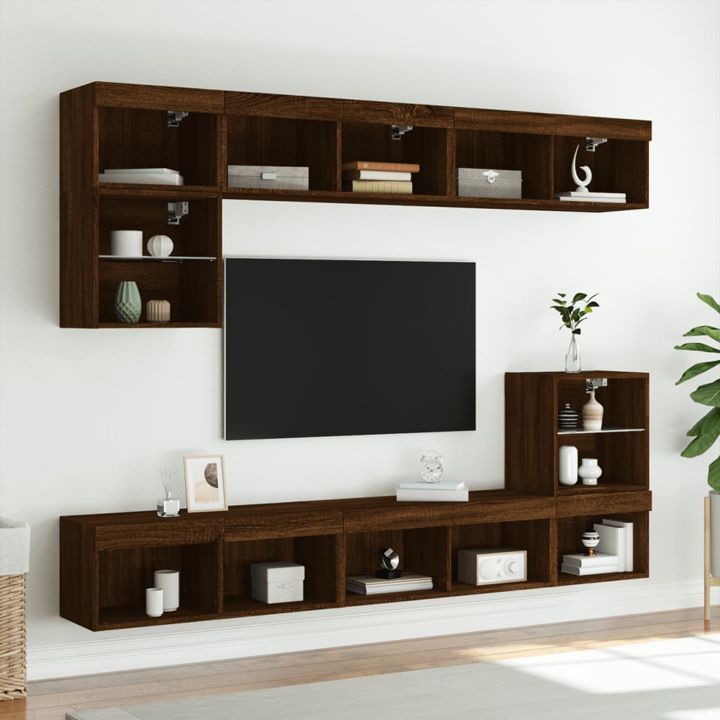 vidaXL TV Cabinet with LED Lights Brown Oak 80x30x30 cm