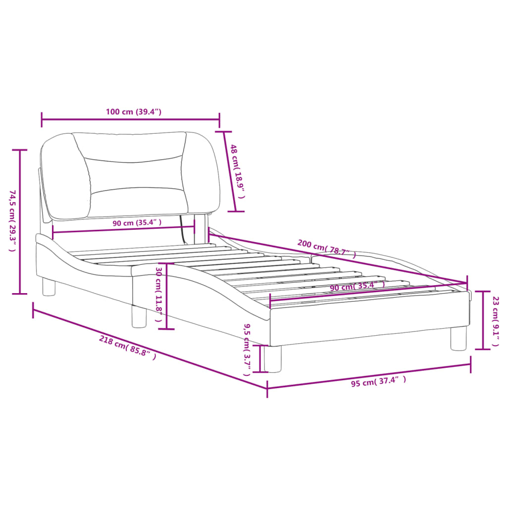 vidaXL Bed Frame with LED without Mattress Black 90x200 cm