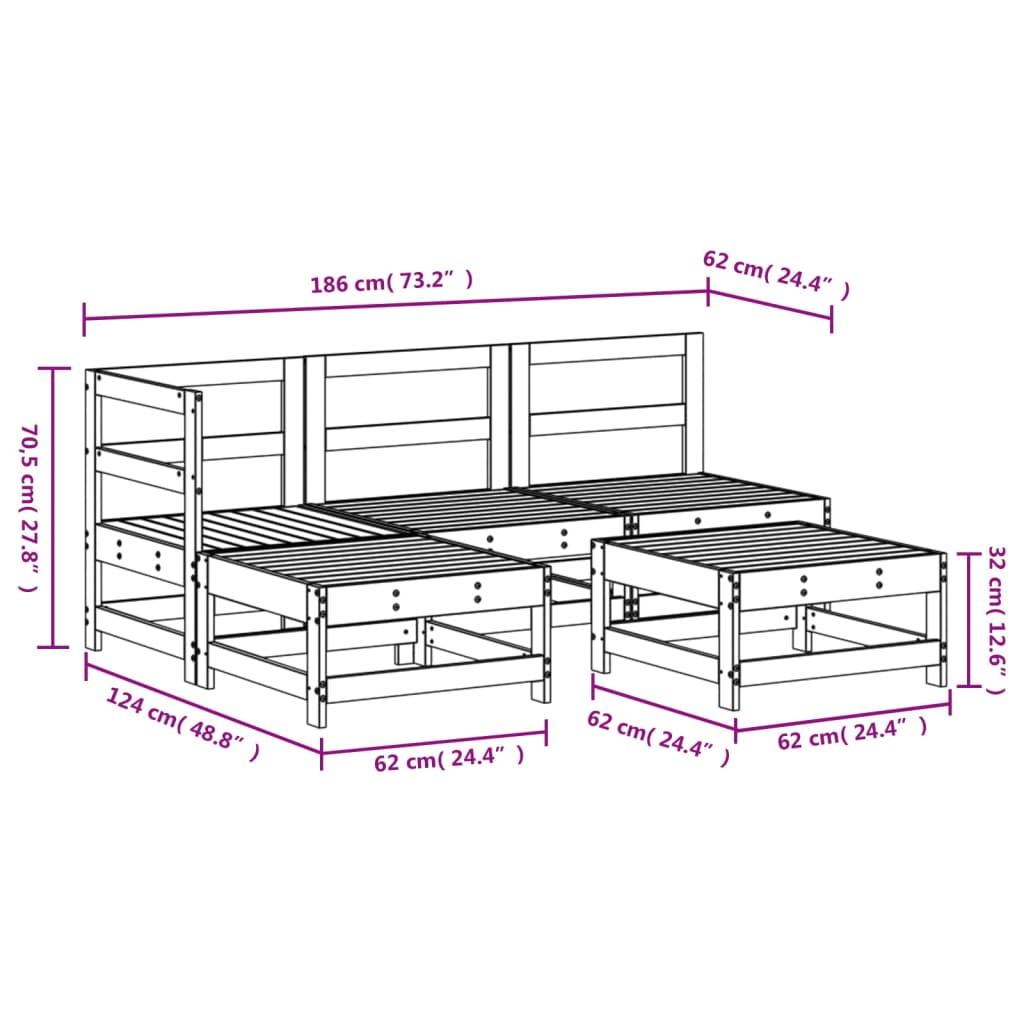 vidaXL 5 Piece Garden Lounge Set Impregnated Wood Pine