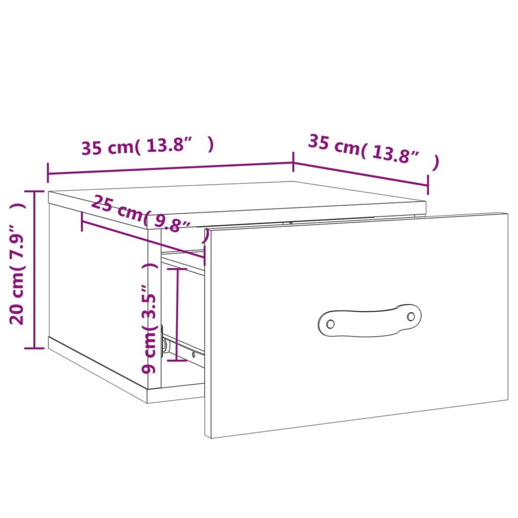 vidaXL Wall-mounted Bedside Cabinet Grey Sonoma 35x35x20 cm