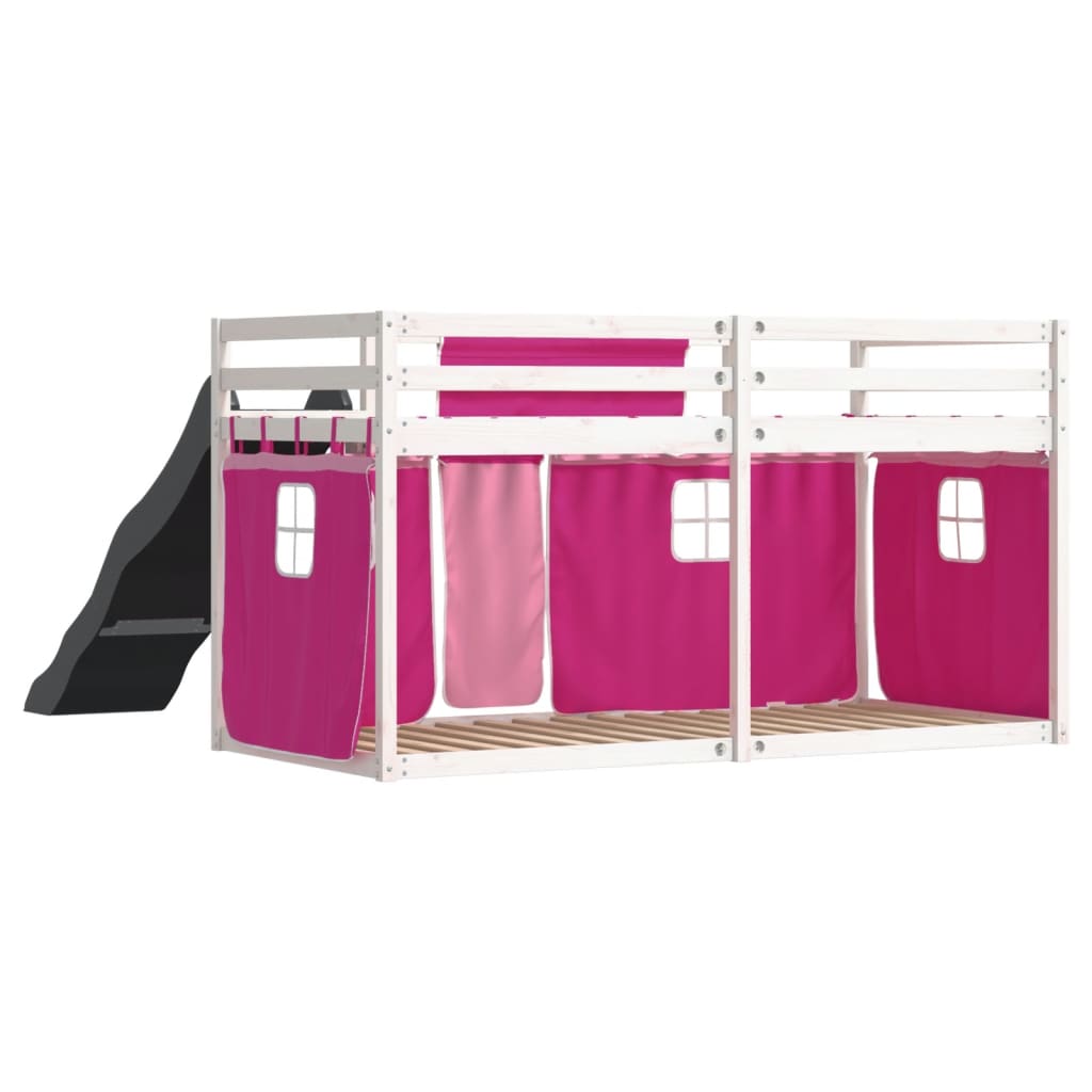 vidaXL Bunk Bed without Mattress with Slide and Curtains Pink 80x200 cm