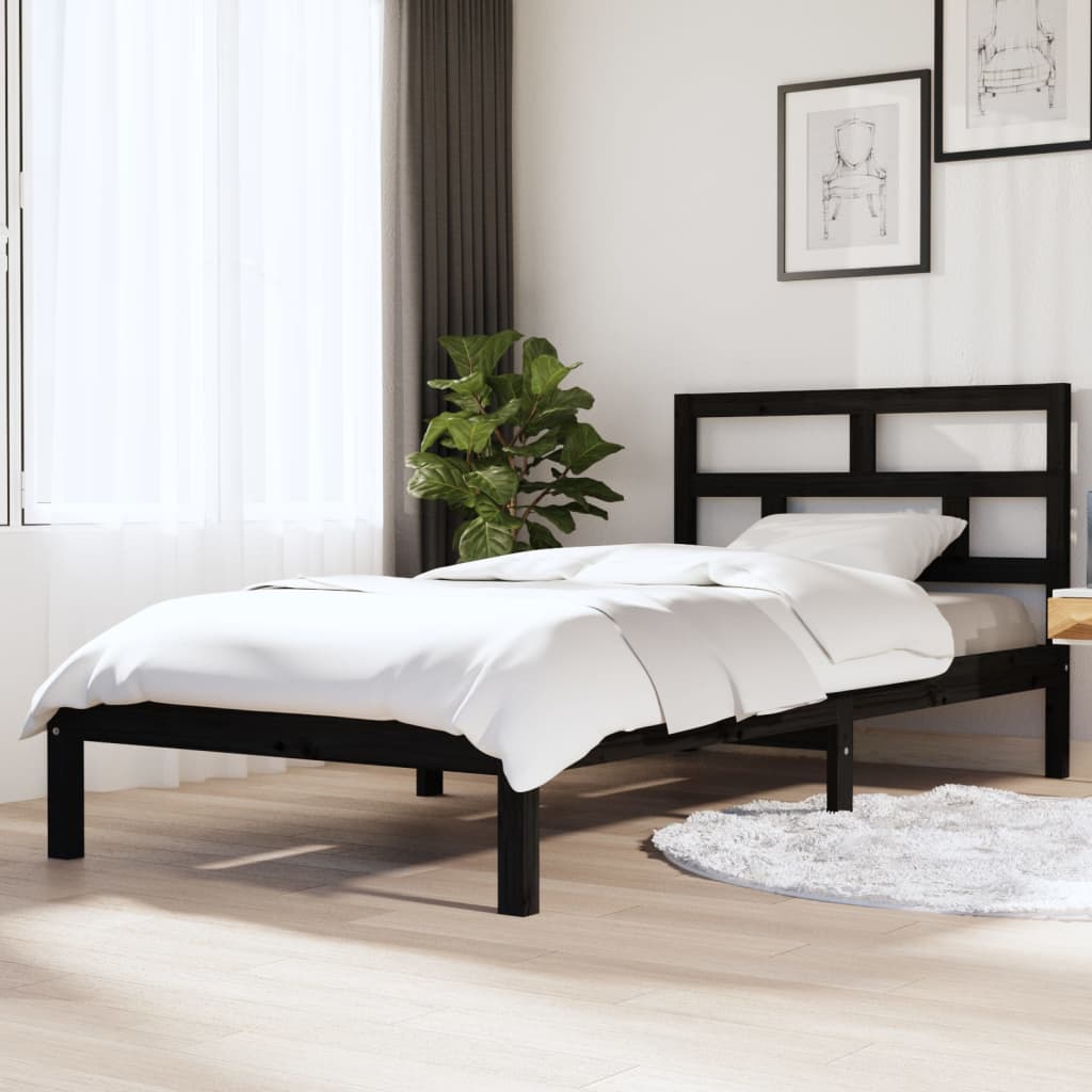 vidaXL Bed Frame without Mattress Black Solid Wood 100x200 cm (810011+814183)