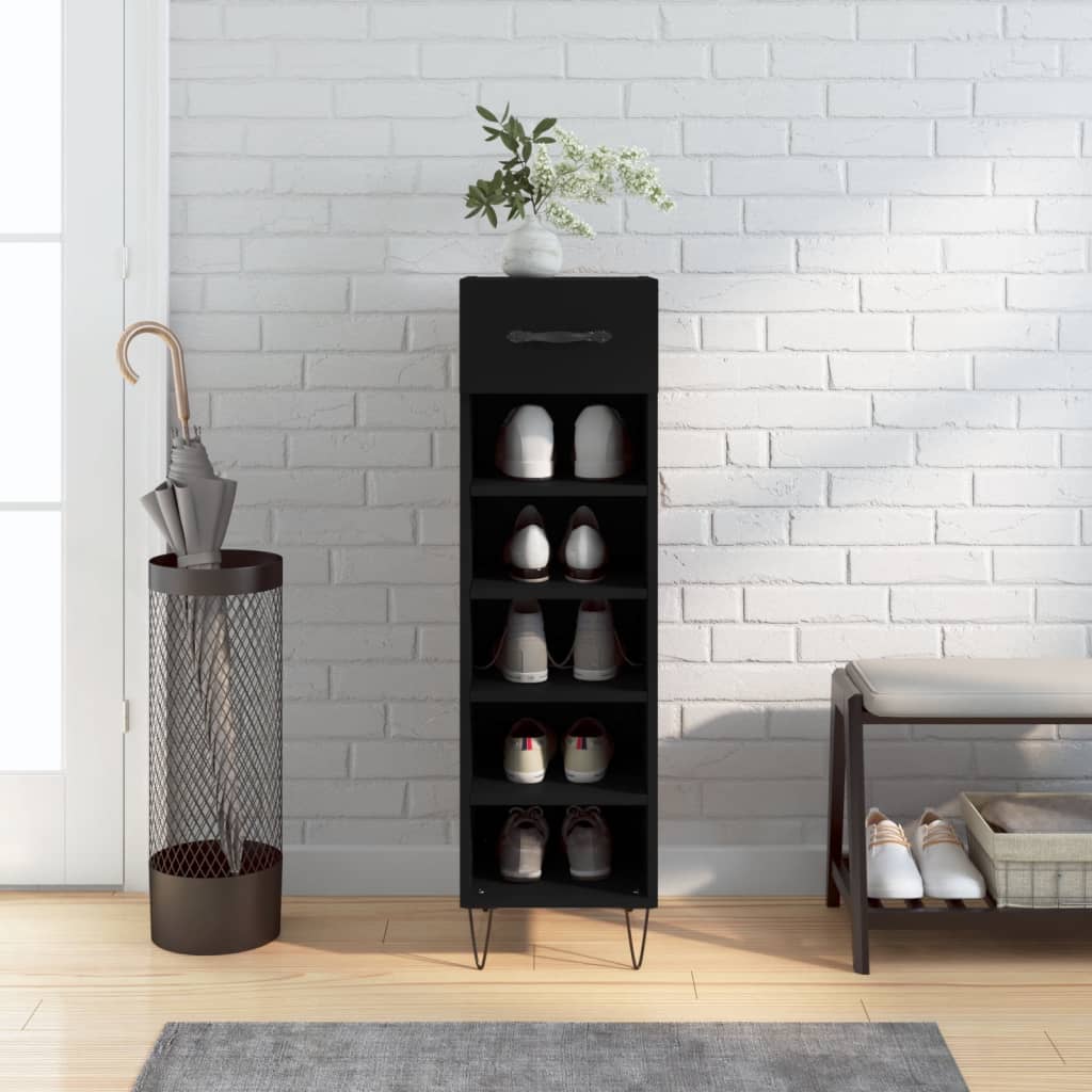 vidaXL Shoe Cabinet Black 30x35x105 cm Engineered Wood