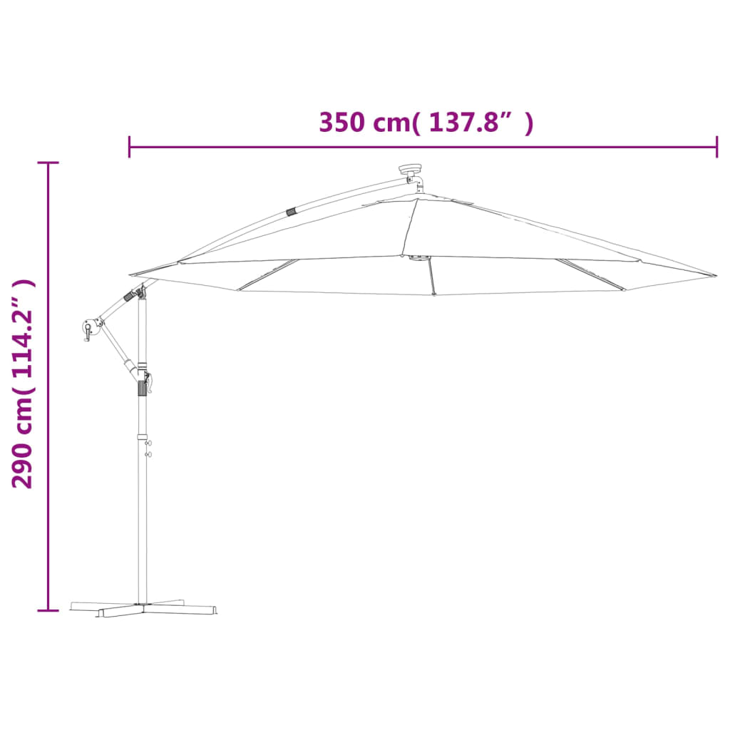 vidaXL Cantilever Garden Parasol with LED Lights Terracotta 350 cm