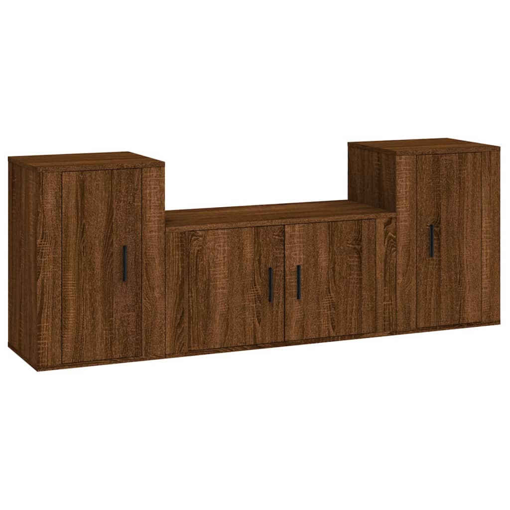 vidaXL 3 Piece TV Cabinet Set Brown Oak Engineered Wood