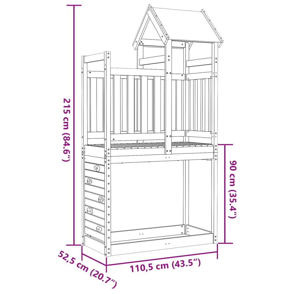 vidaXL Play Tower with Rockwall 110.5x52.5x215cm Solid Wood Pine