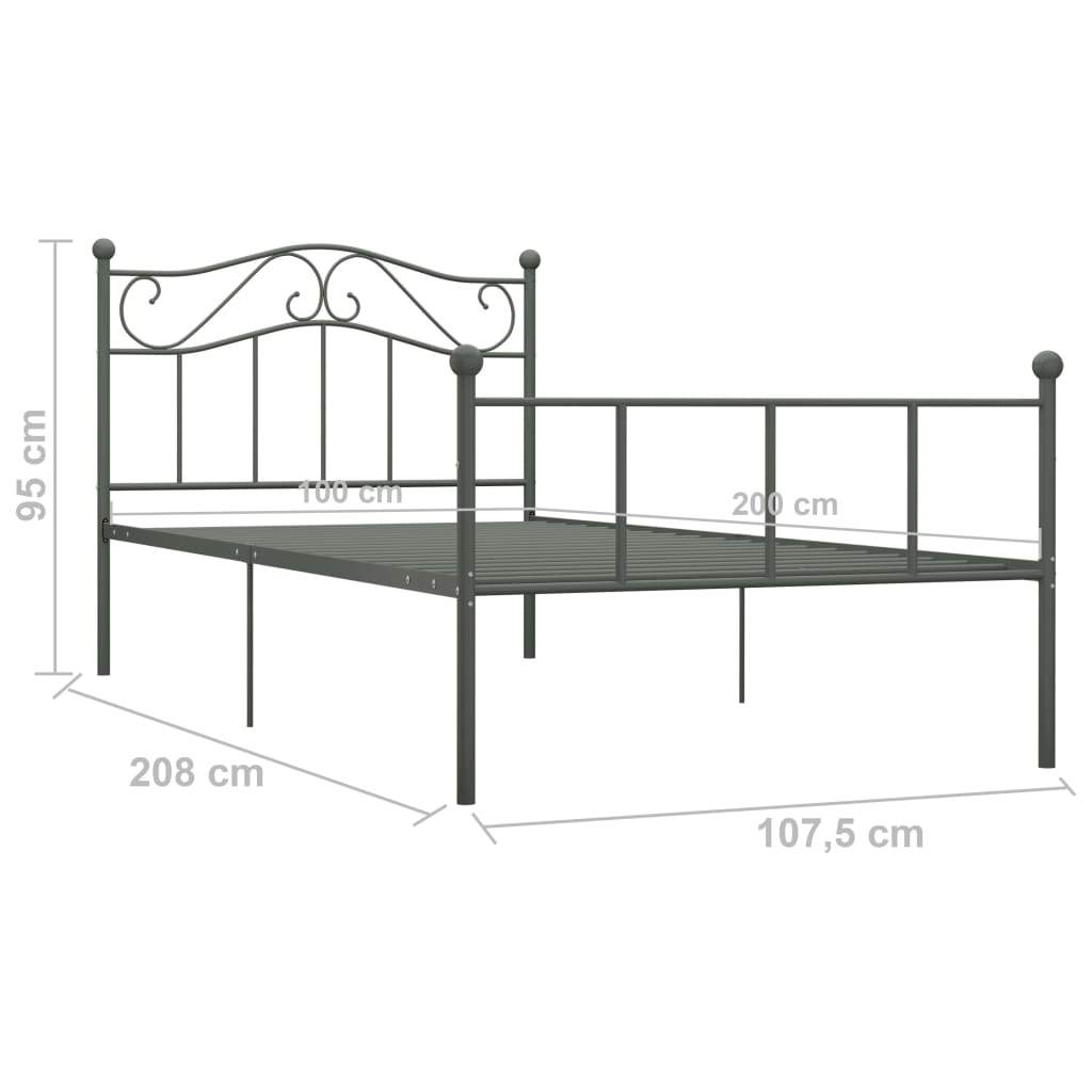 vidaXL Bed Frame without Mattress Grey Metal 100x200 cm