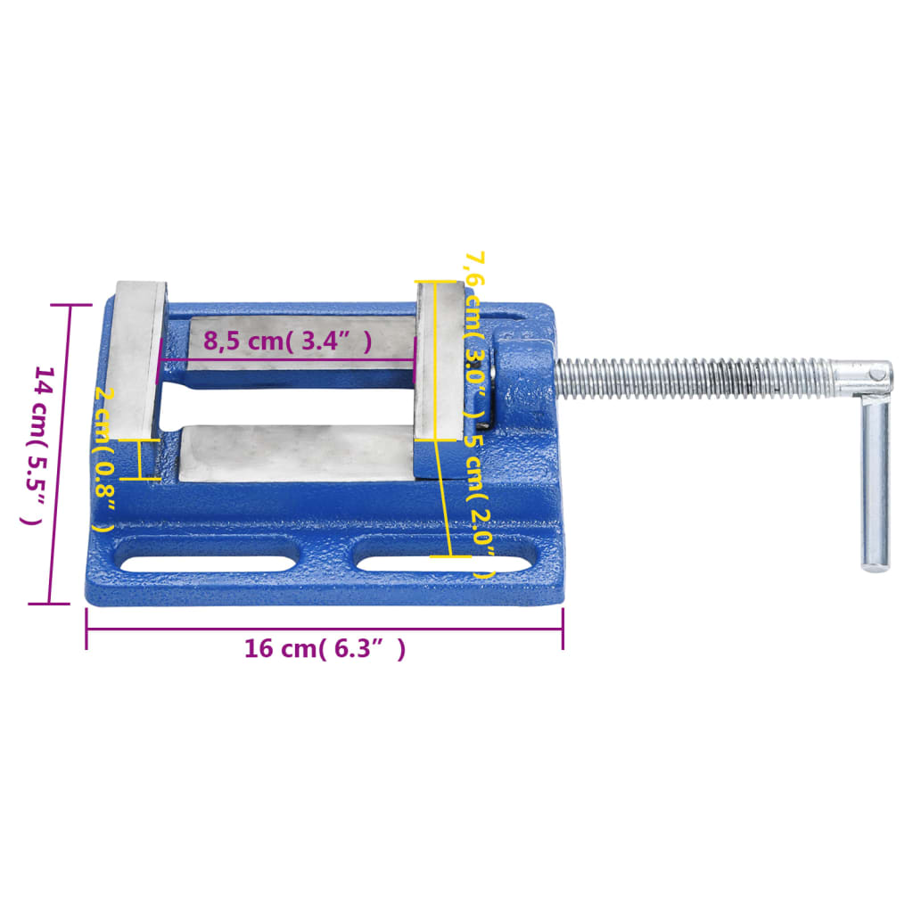 vidaXL Drill Press Vise Blue 76 mm Cast Iron