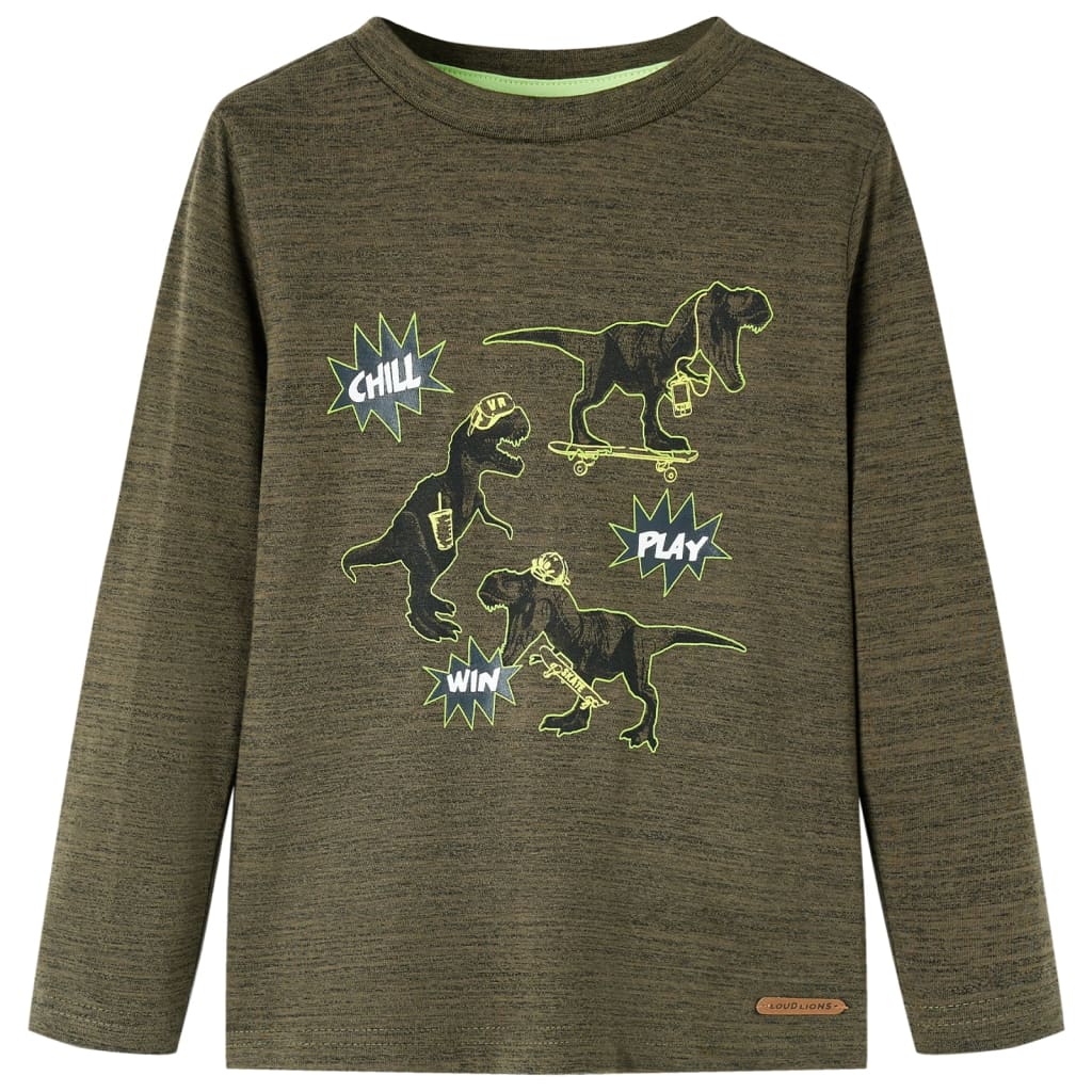 Kids' T-shirt with Long Sleeves Dark Khaki Melange 116