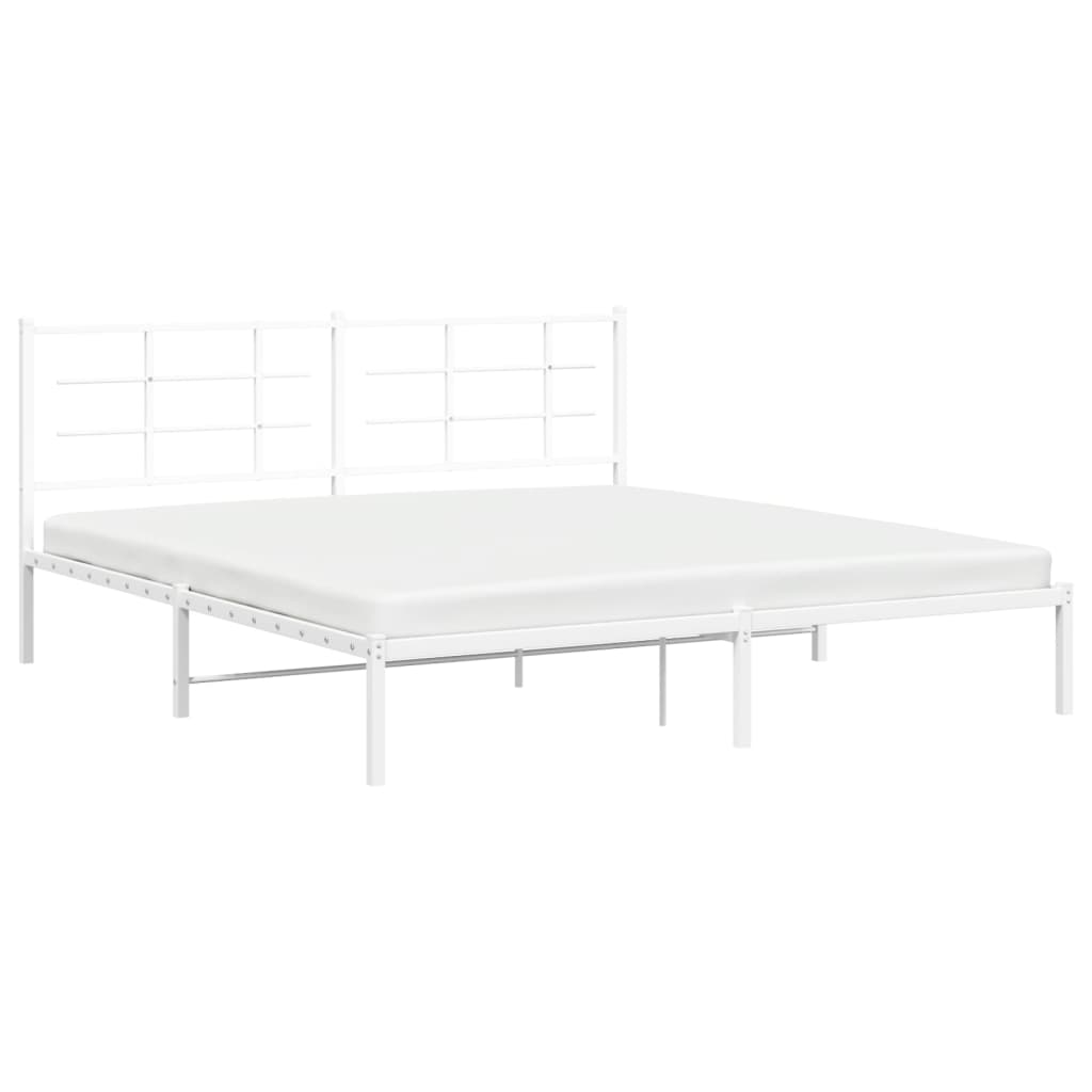 vidaXL Metal Bed Frame without Mattress with Headboard White 180x200 cm Super King