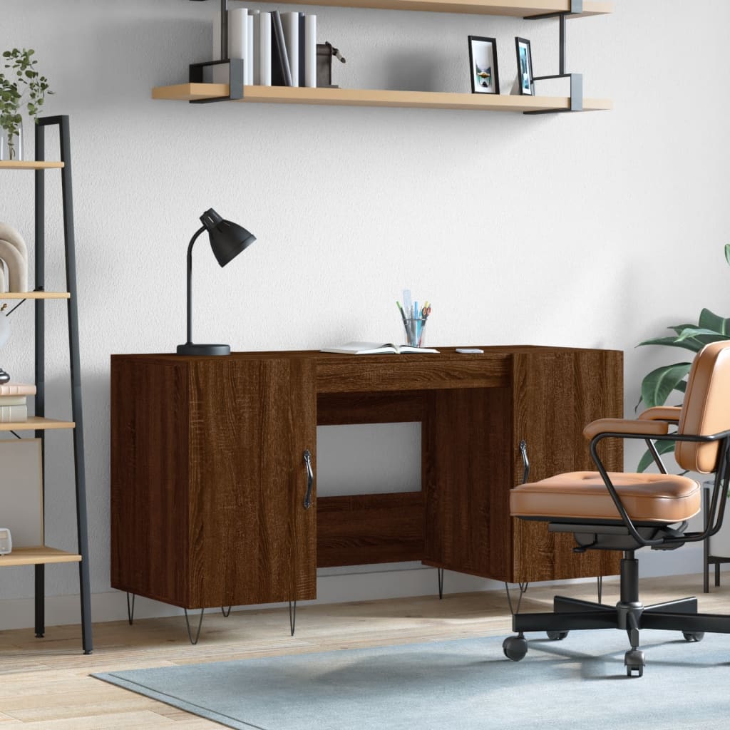 vidaXL Desk Brown Oak 140x50x75 cm Engineered Wood