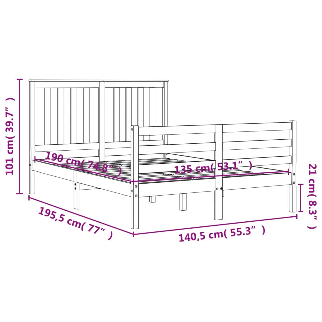 vidaXL Bed Frame without Mattress White Double Solid Wood