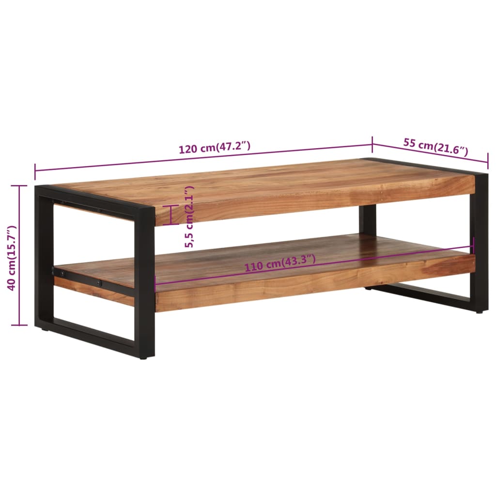 vidaXL Coffee Table 120x55x40 cm Solid Wood Acacia