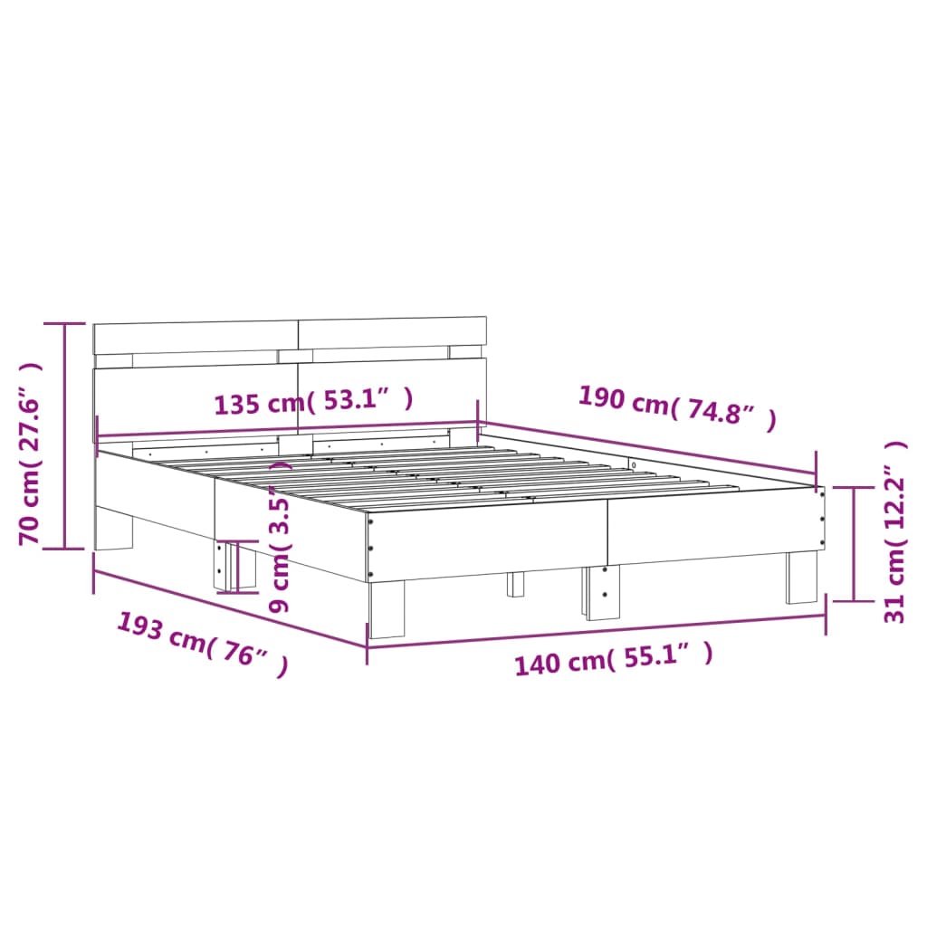 vidaXL Bed Frame without Mattress White 135x190 cm Double