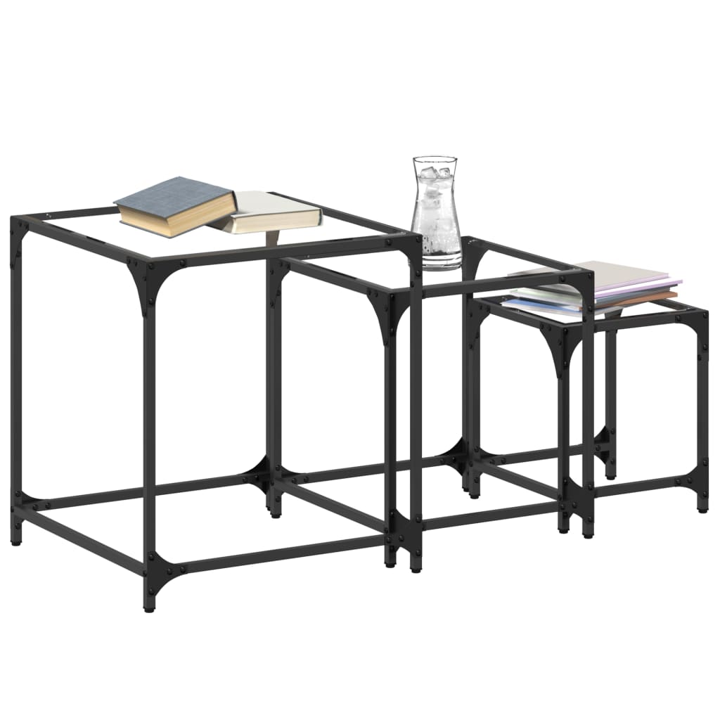 vidaXL Nesting Coffee Tables 3 pcs with Transparent Glass Top Steel