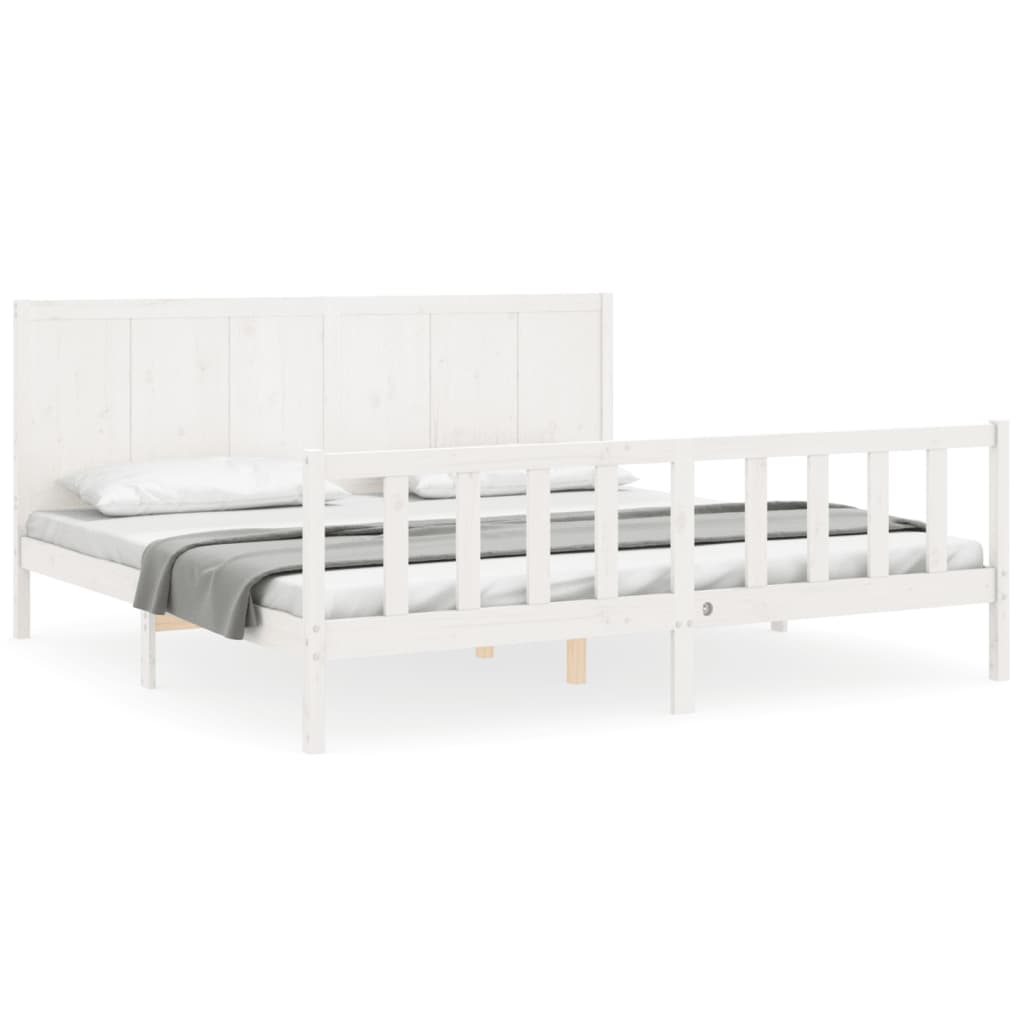 vidaXL Bed Frame without Mattress White Super King Size Solid Wood Pine