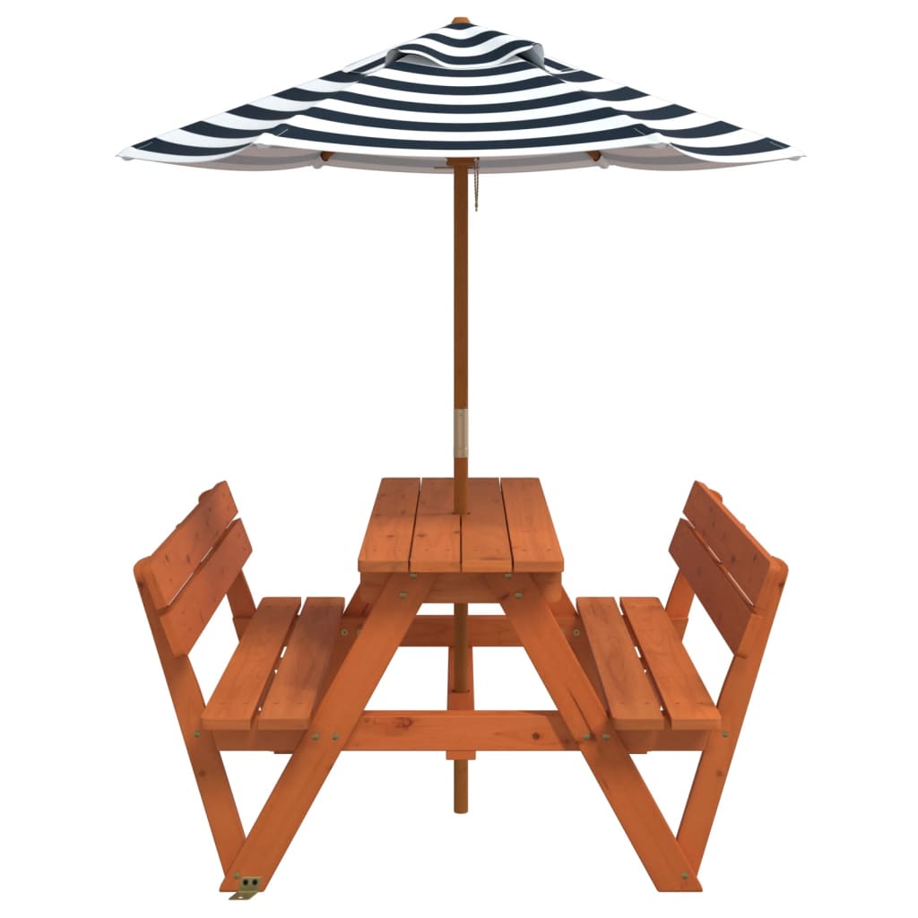 vidaXL Picnic Table for 4 Kids with Umbrella Solid Wood Fir