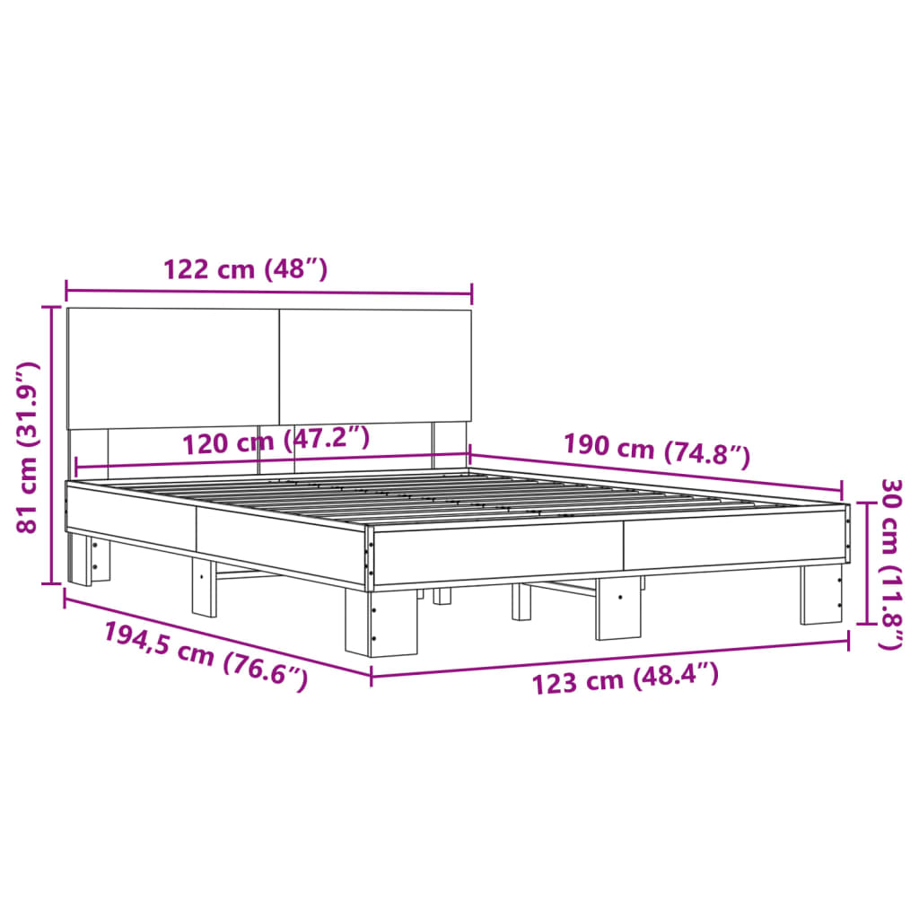 vidaXL Bed Frame without Mattress Sonoma Oak 120x190 cm Small Double