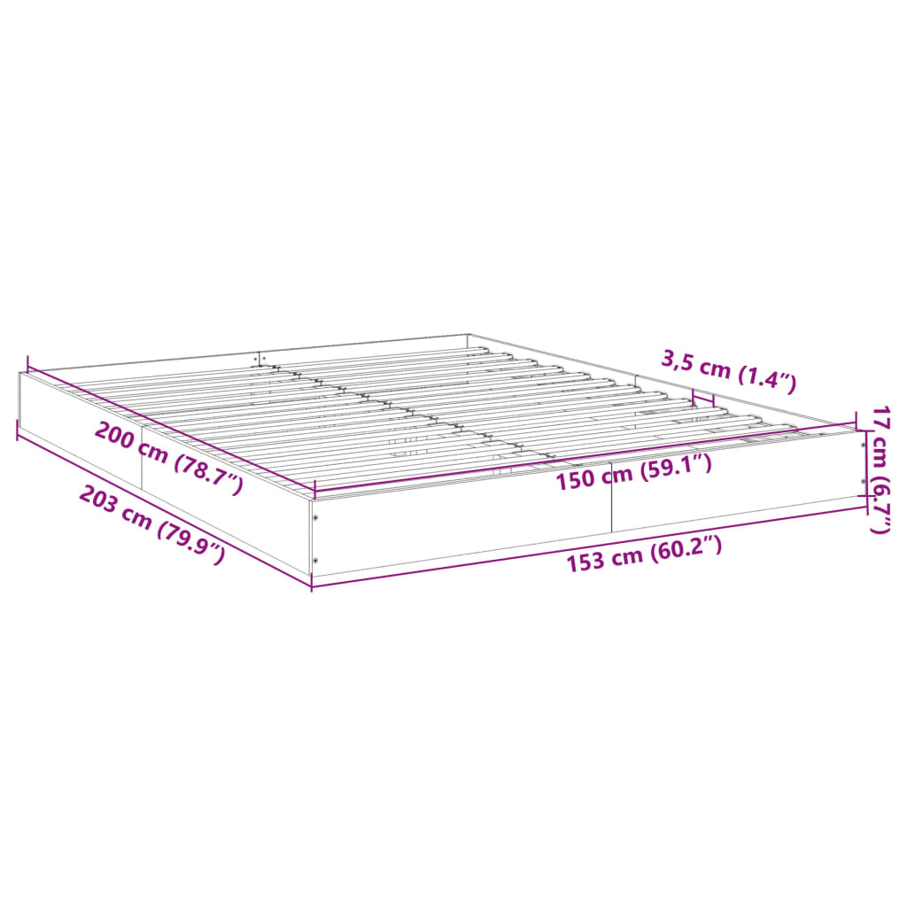 vidaXL Bed Frame without Mattress Brown Oak 150x200 cm King Size Engineered Wood