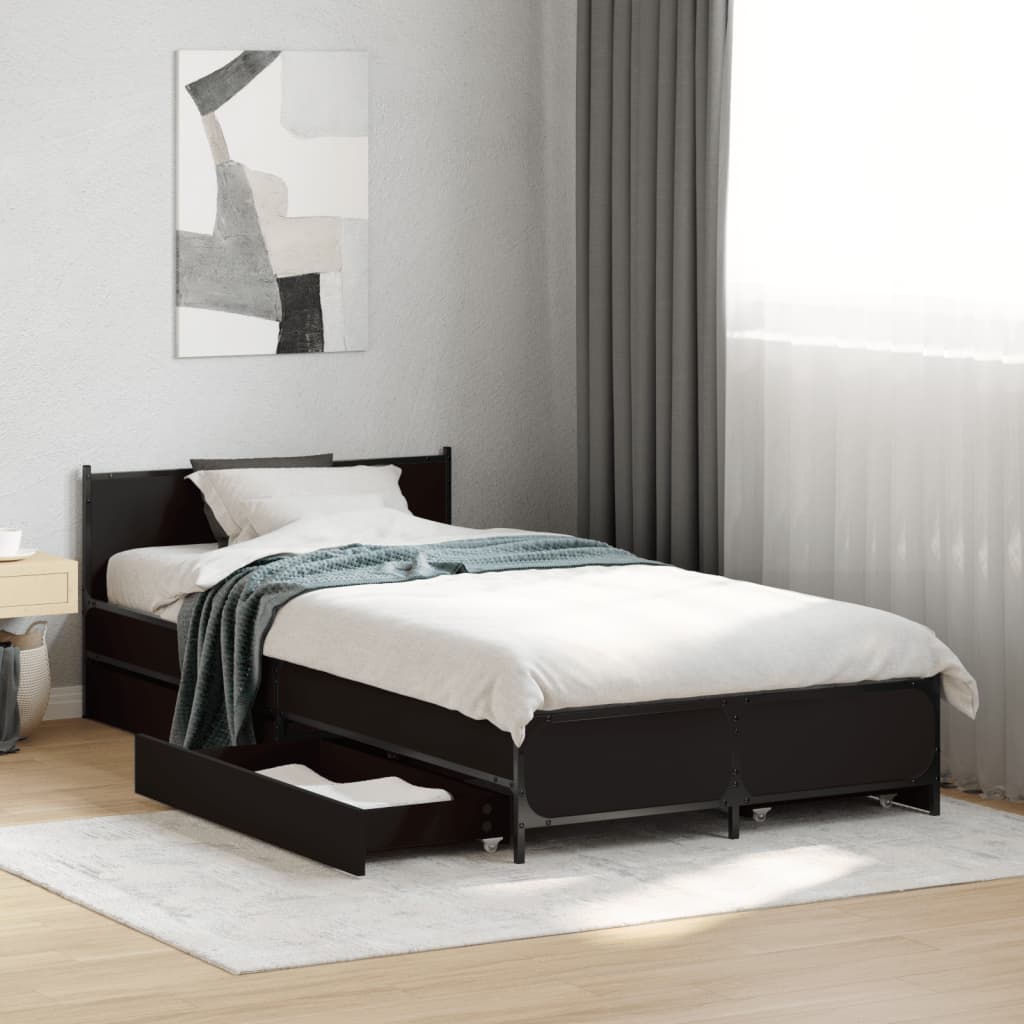 vidaXL Bed Frame with Drawers without Mattress Black 90x190 cm Single