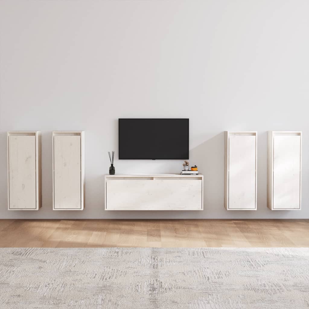 vidaXL TV Cabinets 5 pcs White Solid Wood Pine