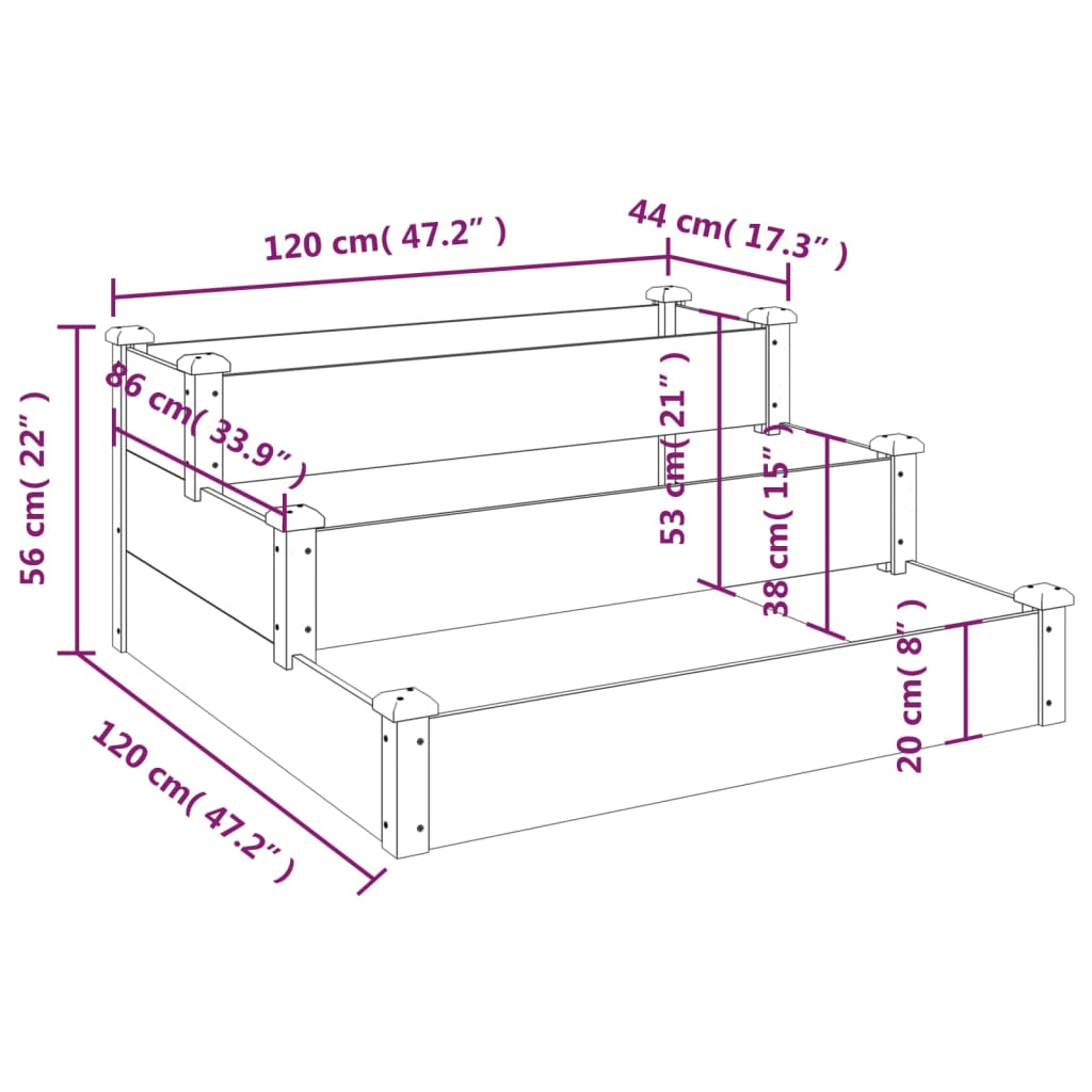 vidaXL Garden Raised Bed 120x120x56 cm Solid Wood Fir