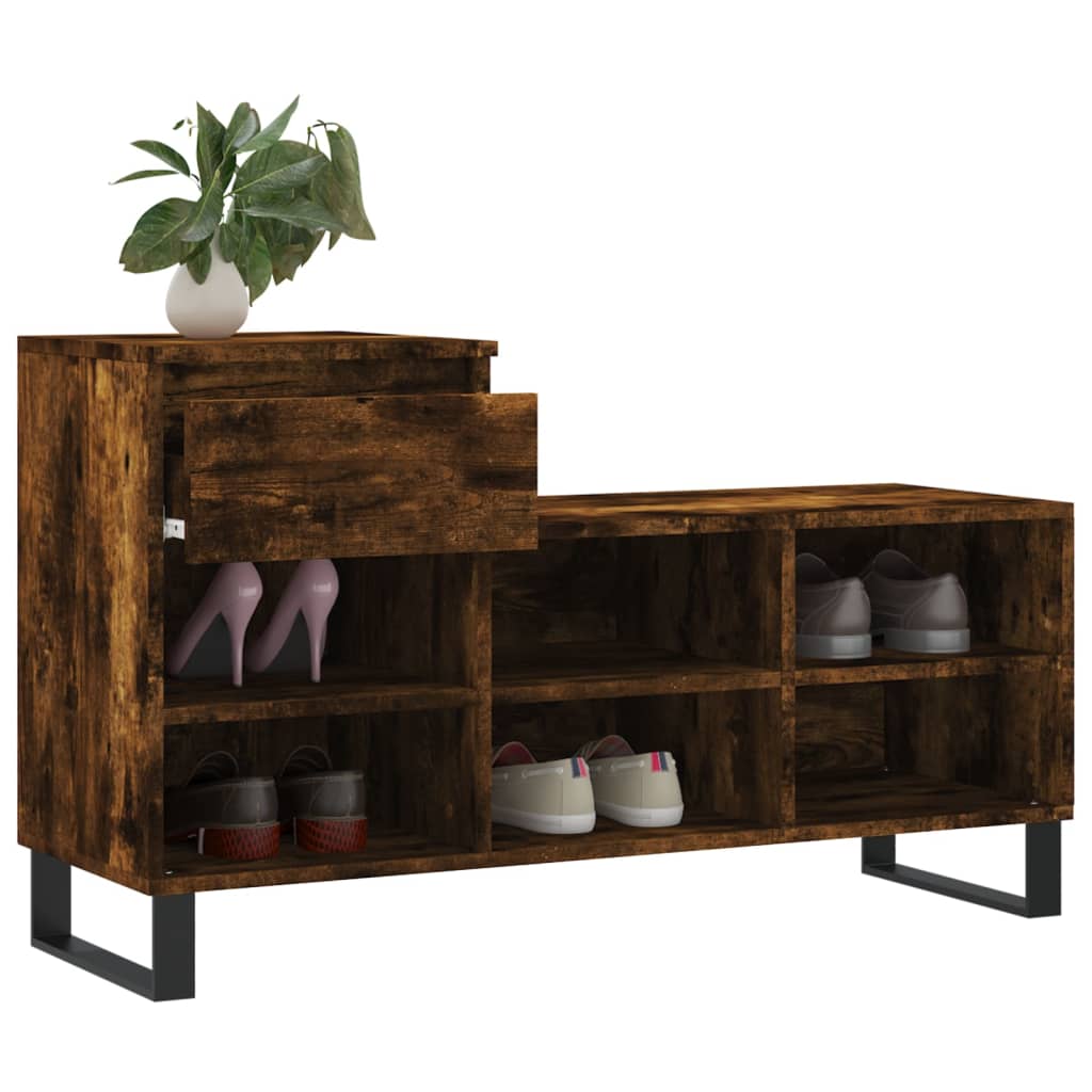 vidaXL Shoe Cabinet Smoked Oak 102x36x60 cm Engineered Wood