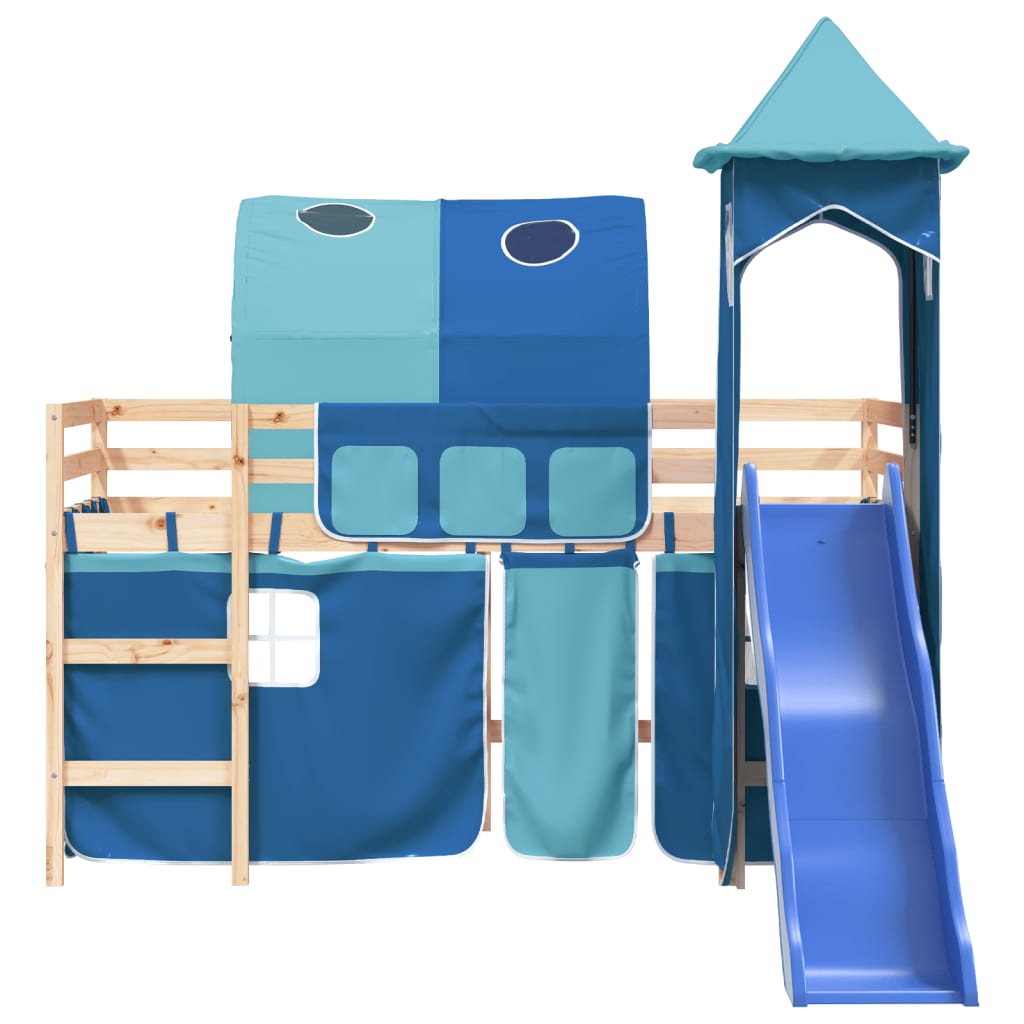 vidaXL Kids' Loft Bed with Tower without Mattress Blue 90x200 cm