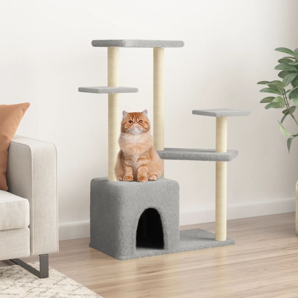 vidaXL Cat Tree with Sisal Scratching Posts Light Grey 107.5 cm