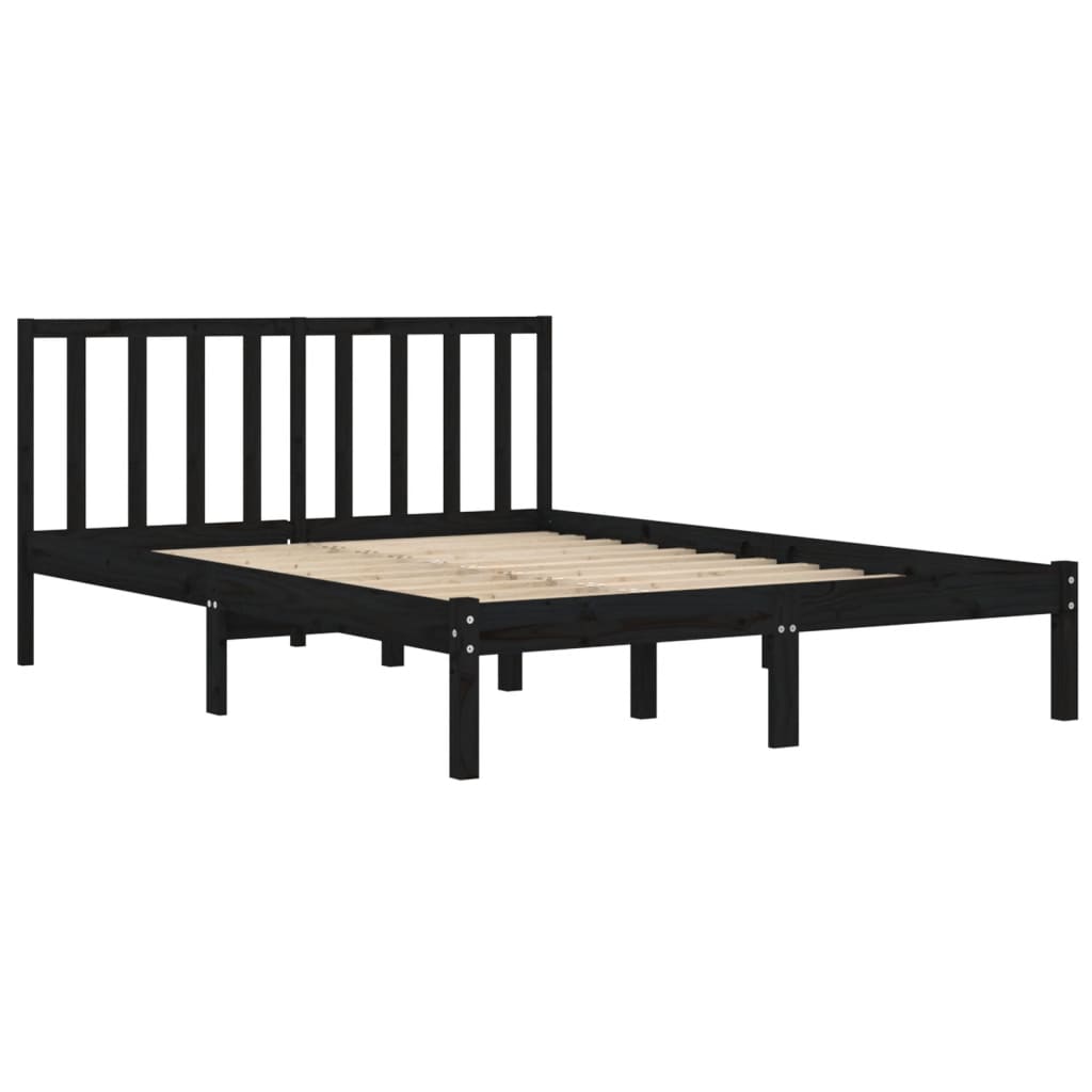 vidaXL Bed Frame without Mattress Black Solid Wood Pine 135x190 cm Double